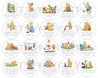 Pegatinas con frases de Winnie the Pooh: Recuerdos para baby shower y fiestas de cumpleaños (20 unidades, 5 cm)