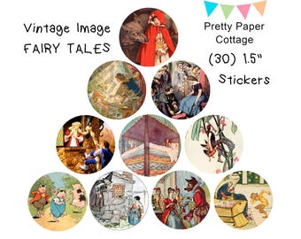 Vintage Fairy Tale Stickers: circa 1800-1900, Classic Characters, Party Favors, 2 Sizes