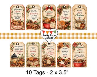 Christmas Potpourri Gift Tags: Printable, Party Favors, Crafts, (10) 2 x 3.5 in,
