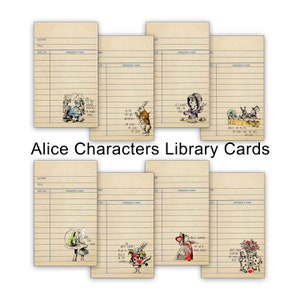 Alice in Wonderland Library Cards: Vintage Character Quotes, 3x5 (Set of 8)