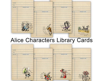 Alicia en el País de las Maravillas: Tarjetas de biblioteca, citas de personajes vintage, (8), 3 x 5 pulgadas, envío incluido.