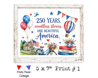 America's 250th Anniversary: 4 Patriotic Art Prints, 5x7" or 8x10", No Frame