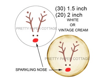 Rudolph Reindeer Christmas Stickers: Sparkling Red Nose, Party Favors, 2 Sizes & Styles