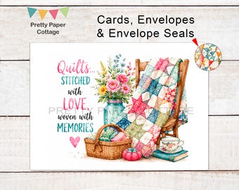 Quilt Cards: (Set of 4),  Blank Inside, Envelopes & Envelope Seals Included