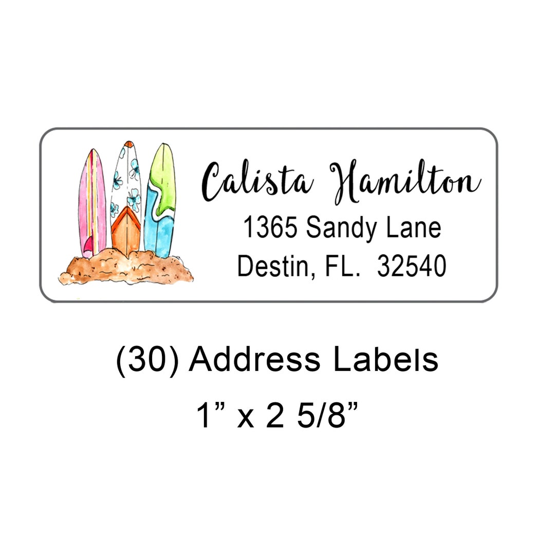 Surfboards, Beach Theme, Address Labels, 30 1x2.65 Inches, Personalized