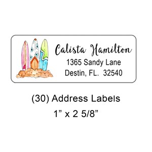 Surfboards, Beach Theme, Address Labels, (30) 1x2.65 inches, Personalized, Beach Theme, Return Labels, Mailing Labels, Rectangle Labels