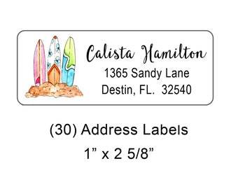 Surfboards, Beach Theme, Address Labels, (30) 1x2.65 inches, Personalized, Beach Theme, Return Labels, Mailing Labels, Rectangle Labels