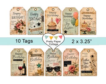 Adult Age Birthday Tags: Printable Party Favors, Gifts, Crafts, (10) 2 x 3.5"