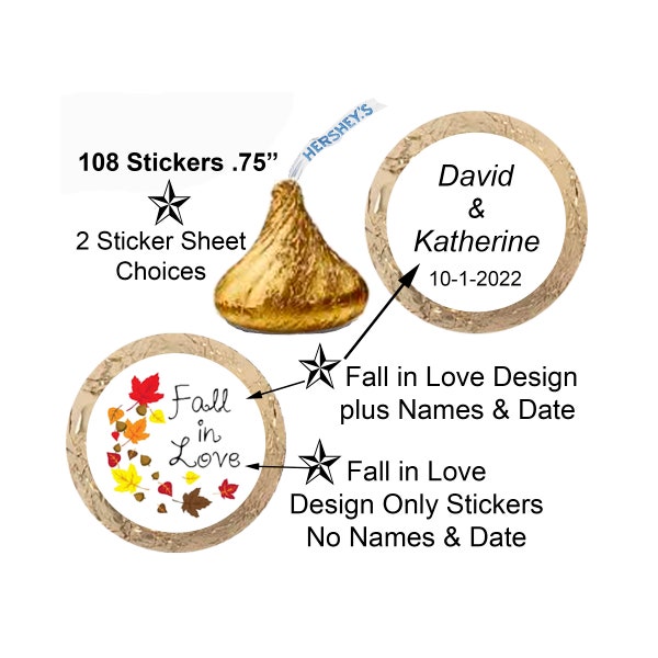 Fall in Love, Personalized Stickers, Hershey Kiss Stickers, Autumn Theme, Wedding, Bridal Shower, Engagement, Favors, Envelope Seals