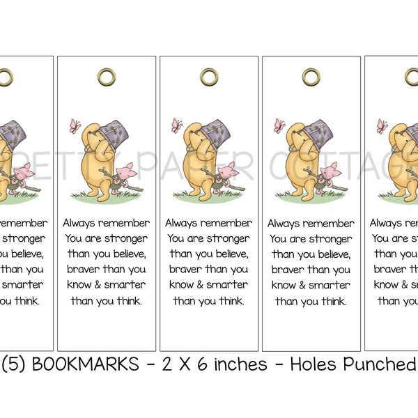 Winnie the Pooh, Braver Quote, Bookmarks, Student Gift, Baby Shower, Birthday, Party Favors, Tags, Gift Tags, (5) 2x6"