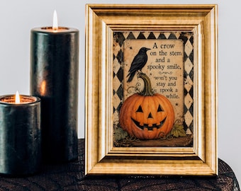 Crow and Pumpkin Halloween Poem: Halloween Print (3 Sizes), Shipped