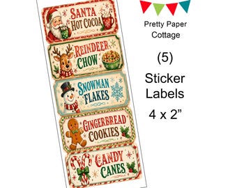 Etiquetas navideñas vintage para comida: Aperitivos para fiestas, regalos, manualidades, pegatinas, 4 x 2", envío incluido.