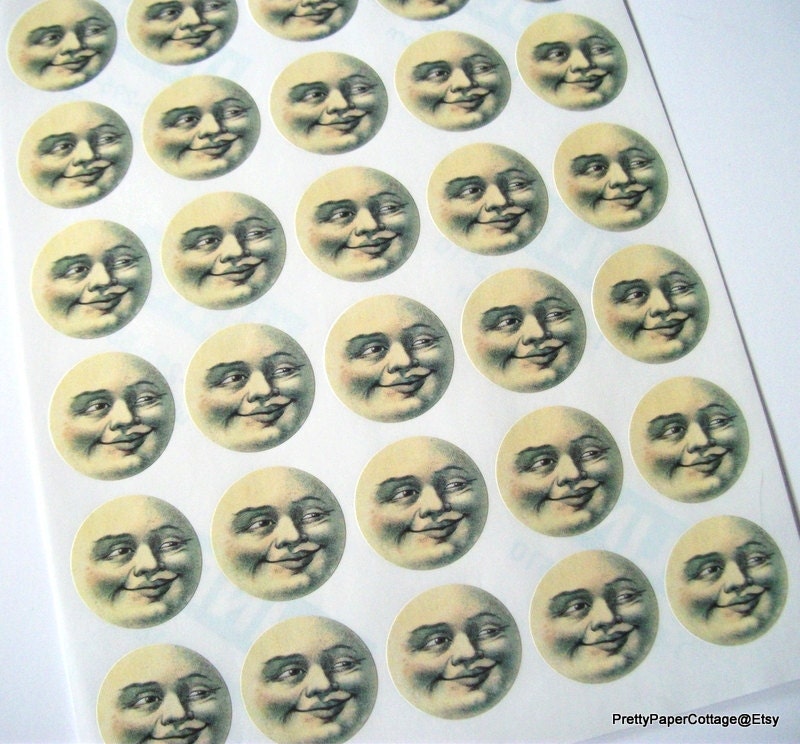 Man in the Moon Stickers Moon Face Sticker Sheet 30 Peel | Etsy