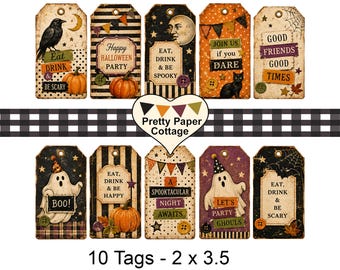 Vintage Halloween Party Gift Tags: Party Favors, Keepsakes, 2 sides, Cardstock, (10) 2 x 3.5 in.