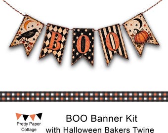 Kit de mini pancarta BOO de Halloween: estilo vintage, decoración de Halloween, envío incluido.