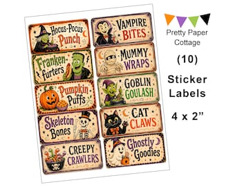 Halloween Party Food Labels: Food Ideas included, Shipped