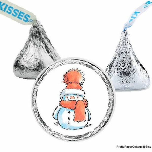 Whimsical Snowman, Hershey Kiss Stickers, Christmas, Winter, Party Favors, Envelope Seals, Small Stickers, 108 Stickers