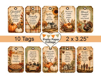 Thanksgiving Gift Tags: Printable, Napkin Tags, Crafts, (10) 2 x 3.5 in.