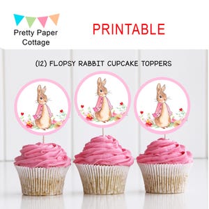 Flopsy Rabbit Cupcake Toppers, Girls, Baby Shower, Birthday, Printable, Party Favors, Pink Peter Rabbit, JPG, (12) 2 inch Circles,