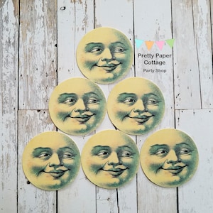 Vintage Man in the Moon Rounds: Glitter or No Glitter (6) 2&quot;