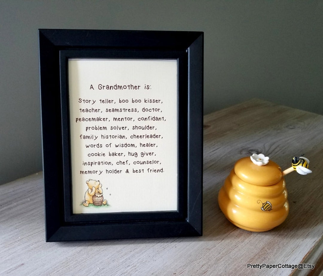 Winnie the Pooh, Grandmother Poem, 5x7, Print for Framing, Parent