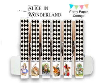 Alice in Wonderland Clothespins, Party Favors, Gift Toppers, Bag Clips (6 Count)