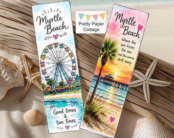 Myrtle Beach Bookmarks: Printable,  Party Favors,  Gift Tags, Crafts, (5) 2 x 6"