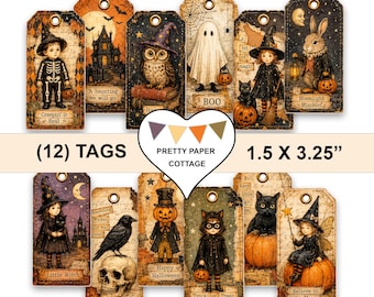 Kids Vintage Halloween Gift Tags: Party Favors, Crafts, (12) 1.5 x 3.25 in., Shipped