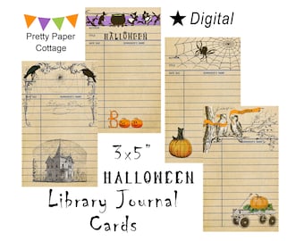Halloween Library Cards: Unique, Junk Journal, Crafts, Ephemera, Set of 4, Digital