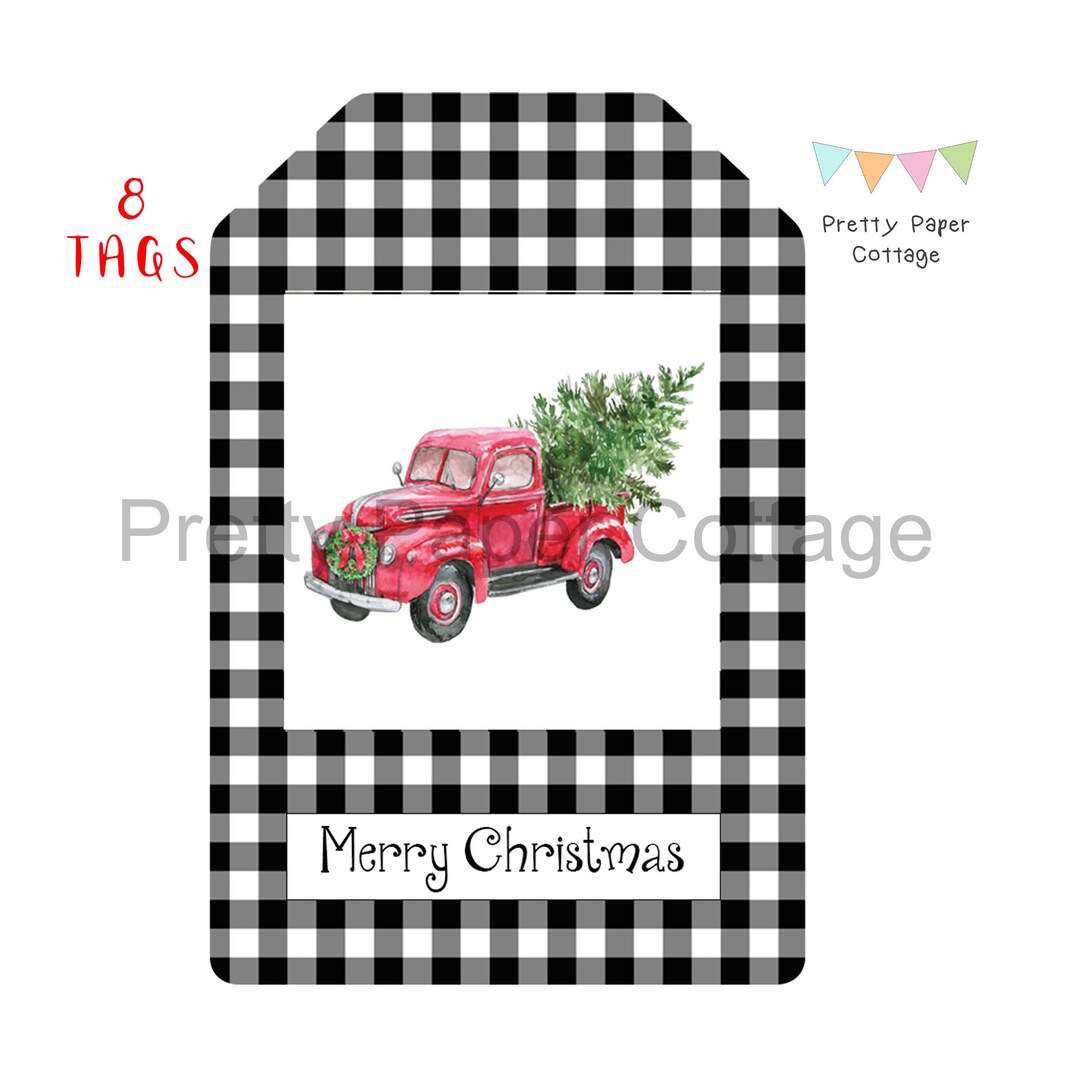 PRINTABLE, Old Red Truck, Tags, Buffalo Plaid, Christmas, Farmhouse ...