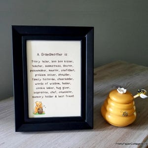 Winnie the Pooh, Grandmother Poem, 5x7, Print for Framing, Parent, Mommy, Nana, Mema, Grandma, Granny, Other Options, Frame Not Included.