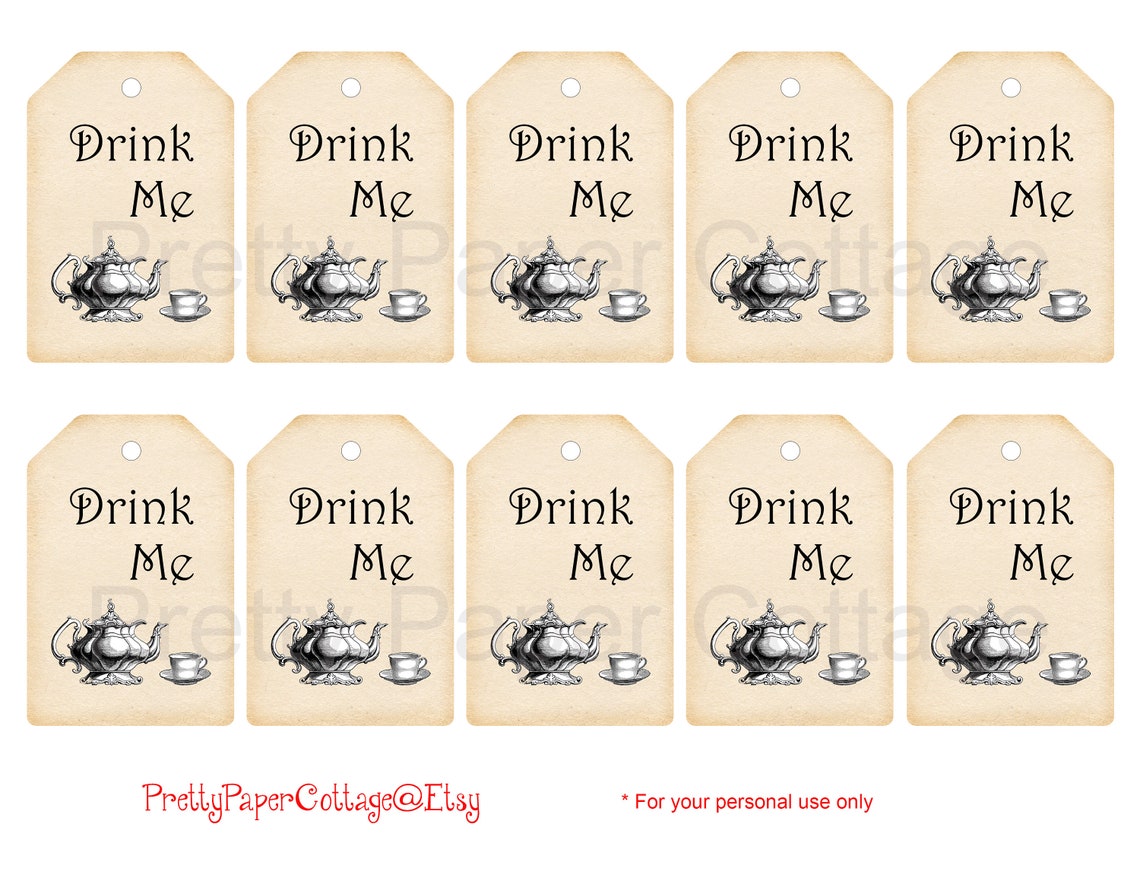 PRINTABLE Drink Me Tags Teapot Teacup Bridal Shower Etsy