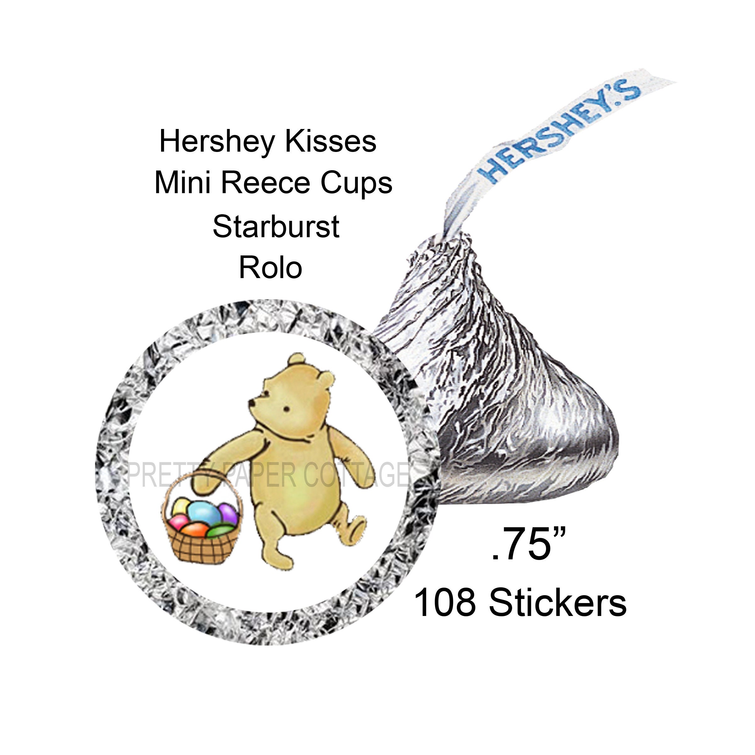 108 Classic Winnie the Pooh Baby Shower Kiss Stickers, chocolate kisses,  Custom