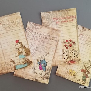 Alice in Wonderland Journal Cards: Vintage Style Library Cards