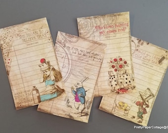 Alice in Wonderland Journal Cards: Vintage Style Library Cards