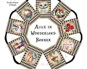 Alicia en el País de las Maravillas: Kit de pancarta victoriana, decoración única para fiestas