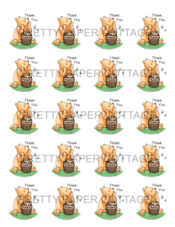Winnie the Pooh, Thank You Stickers, NO JARS STICKERS Only, Baby Shower,  Honey Jar, Favors, 30 1.5 or 20 2 Inch, White Background 