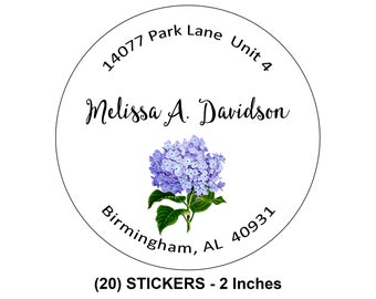 Purple Hydrangea Address Labels, 2 inch, Round, Personalized, Custom, Floral Theme, Return Labels, Mailing Labels, Labels