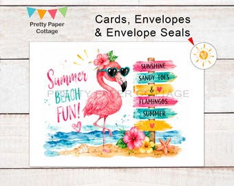 Flamingo Cards: (Set of 4),  Blank Inside, Envelopes & Envelope Seals