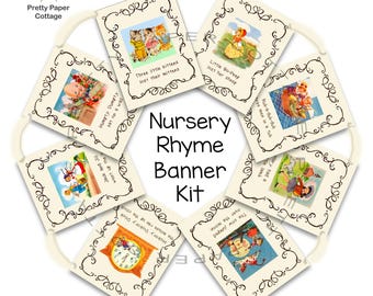 Kit de banderines de Mamá Ganso: Decoración para baby shower con temática de cuentos infantiles