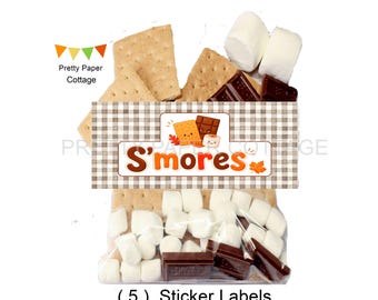Fall S'mores Labels: 5 Stickers,  4 x 2 inches, Shipped