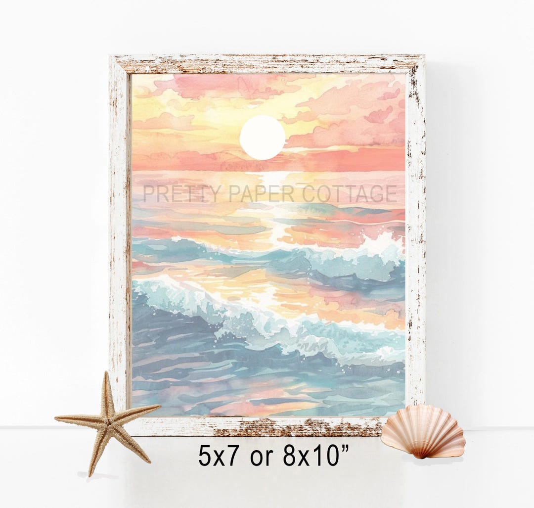 Beach Sunset Art Print: Sun & Ocean Waves, Coastal Wall Decor - Etsy