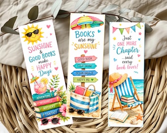 Summer Reading Bookmarks: Colorful Party Favors, 5 Printable,  2x6"