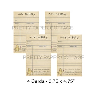 NUMÉRIQUE, Winnie l'ourson, note à l'intention de bébé, baby shower, cartes de bibliothèque, imprimable, PDF, téléchargement numérique, taille 2,75 x 4,75 pouces