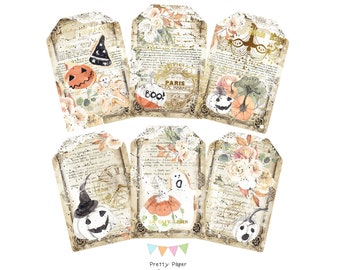 PRINTABLE, Halloween Tags, Cute, Shabby Chic, Halloween, Tags, Digital, Instant Download, JPG, 6 Tags, 2x3 inches