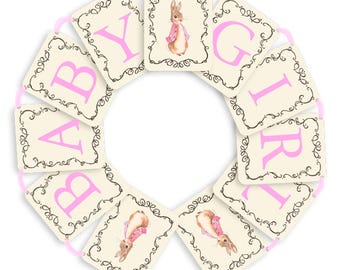 Kit de pancarta de Flopsy Rabbit para niña: cinta rosa y fuente
