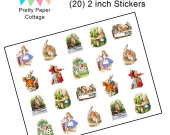 Alice in Wonderland Character Stickers: Party Favors (20) 2"