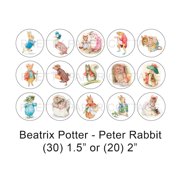 Beatrix Potter, Peter Rabbit, Storybook Characters, Stickers, Baby Shower, Birthday, Stickers, Favors, (30) 1.5 inch, (20) 2 inch