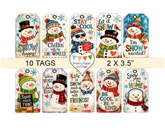Snowmen Tags: Printable, Christmas Party Favors, Gifts, Crafts, (10) 2 x 3.5"