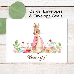 Flopsy Rabbit Thank You Cards, Baby Shower, Birthday Party, Note Cards, 5.5 x 4.25, Envelopes & Sticker Seals Included